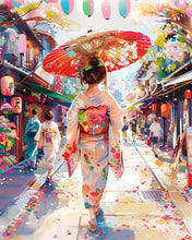 Cargar imagen en el visor de la galería, Diamond Painting - Diamond Painting - Chica con Yukata en la Calle Festiva 40x50cm con bastidor montado
