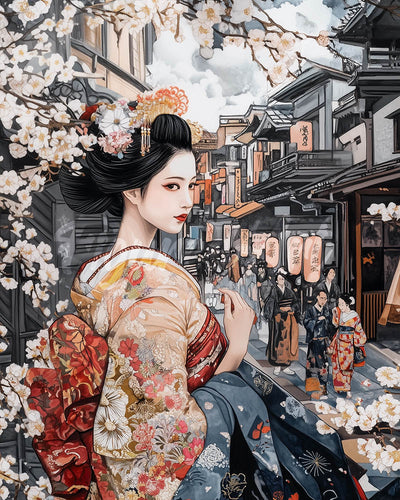 Diamond Painting - Geisha en una Calle Vintage