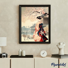 Cargar imagen en el visor de la galería, Diamond Painting - Escena Vintage de una Geisha en Invierno 40x50cm con bastidor montado
