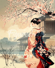 Cargar imagen en el visor de la galería, Diamond Painting - Diamond Painting - Escena Vintage de una Geisha en Invierno 40x50cm con bastidor montado