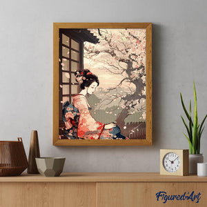 Diamond Painting - Dama con Kimono Vintage y Sakura