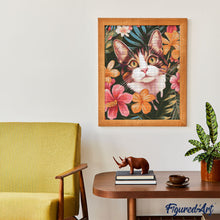 Cargar imagen en el visor de la galería, Diamond Painting - Gato con Flores Tropicales