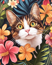 Cargar imagen en el visor de la galería, Diamond Painting - Gato con Flores Tropicales