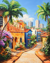Cargar imagen en el visor de la galería, Diamond Painting - Pueblo Tropical en la Ladera