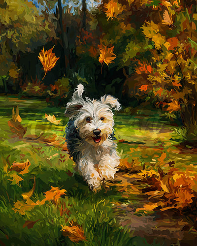 Diamond Painting - Cachorro alegre en otoño