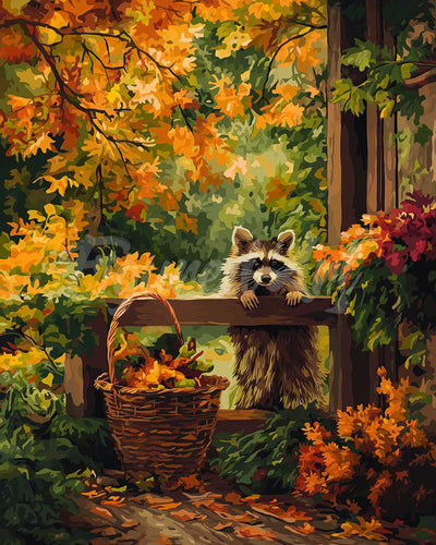 Diamond Painting - Mapache lindo en otoño
