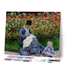 Cargar imagen en el visor de la galería, Diamond Painting - Camille Monet y un niño en el jardín del artista en Argenteuil - Monet