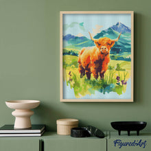 Cargar imagen en el visor de la galería, Diamond Painting - Highland Cow valle pastel
