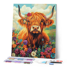 Cargar imagen en el visor de la galería, Diamond Painting - Retrato de Highland Cow flores