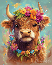 Cargar imagen en el visor de la galería, Diamond Painting - Highland Cow reina del jardín