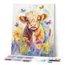 Cargar imagen en el visor de la galería, Diamond Painting - Highland Cow con mariposas