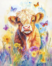 Cargar imagen en el visor de la galería, Diamond Painting - Highland Cow con mariposas