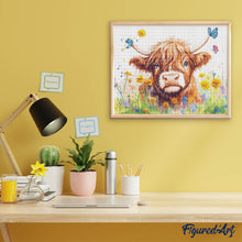 Cargar imagen en el visor de la galería, Diamond Painting - Retrato primaveral Highland Cow