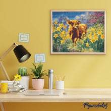Cargar imagen en el visor de la galería, Diamond Painting - Highland Cow y narcisos