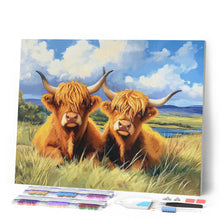 Cargar imagen en el visor de la galería, Diamond Painting - Highland Cow campo dorado