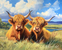 Cargar imagen en el visor de la galería, Diamond Painting - Highland Cow campo dorado