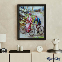 Cargar imagen en el visor de la galería, Diamond Painting - Pintura vintage de pareja en bicicleta