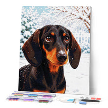 Cargar imagen en el visor de la galería, Diamond Painting - Retrato de un teckel en invierno