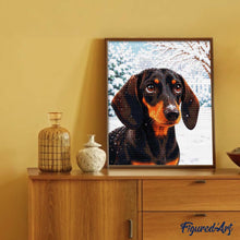 Cargar imagen en el visor de la galería, Diamond Painting - Retrato de un teckel en invierno