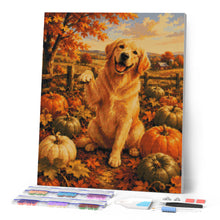 Cargar imagen en el visor de la galería, Diamond Painting - Golden Retriever en el Campo de Calabazas