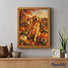 Cargar imagen en el visor de la galería, Diamond Painting - Golden Retriever en el Campo de Calabazas