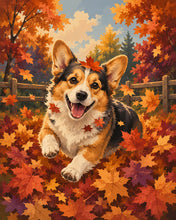 Cargar imagen en el visor de la galería, Diamond Painting - Corgi Alegre entre Hojas de Otoño