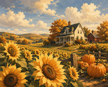 Cargar imagen en el visor de la galería, Diamond Painting - Campo de Girasoles y Granja Blanca