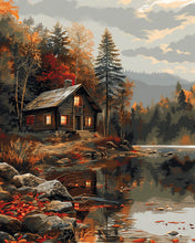 Cargar imagen en el visor de la galería, Diamond Painting - Cabaña Acogedora junto al Lago Otoñal