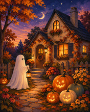 Cargar imagen en el visor de la galería, Diamond Painting - Fantasma amigable en una casa de calabazas