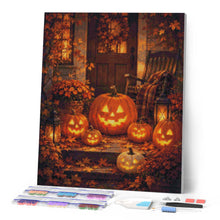 Cargar imagen en el visor de la galería, Diamond Painting - Calabaza de Halloween iluminada en el porche