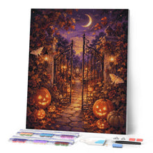 Cargar imagen en el visor de la galería, Diamond Painting - Puerta encantada del jardín con calabazas de Halloween
