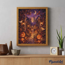 Cargar imagen en el visor de la galería, Diamond Painting - Puerta encantada del jardín con calabazas de Halloween