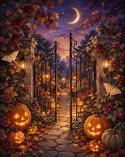 Cargar imagen en el visor de la galería, Diamond Painting - Puerta encantada del jardín con calabazas de Halloween