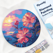 Cargar imagen en el visor de la galería, Diamond Painting en Disco de Madera - Hibisco al atardecer
