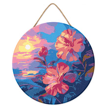 Cargar imagen en el visor de la galería, Diamond Painting en Disco de Madera - Hibisco al atardecer