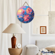 Cargar imagen en el visor de la galería, Diamond Painting en Disco de Madera - Hibisco al atardecer