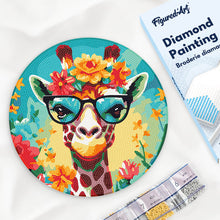 Cargar imagen en el visor de la galería, Diamond Painting en Disco de Madera - Jirafa de fantasía y flores