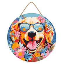Cargar imagen en el visor de la galería, Diamond Painting en Disco de Madera - Perro de fantasía y flores