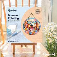 Cargar imagen en el visor de la galería, Diamond Painting en Disco de Madera - Perro de fantasía y flores