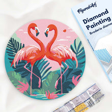 Cargar imagen en el visor de la galería, Diamond Painting en Disco de Madera - Flamencos Tropicales