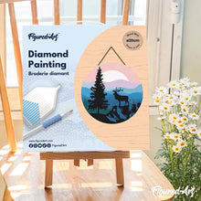 Cargar imagen en el visor de la galería, Diamond Painting en Disco de Madera - Ciervos y paisajes majestuosos