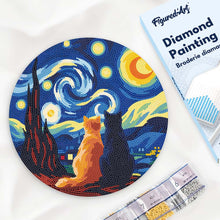 Cargar imagen en el visor de la galería, Diamond Painting en Disco de Madera - Compañeros de noche estrellada