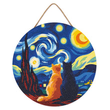 Cargar imagen en el visor de la galería, Diamond Painting en Disco de Madera - Compañeros de noche estrellada