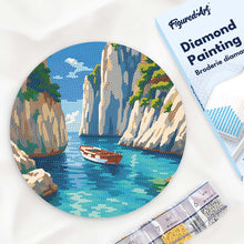 Cargar imagen en el visor de la galería, Diamond Painting en Disco de Madera - Cala Azul Tranquila