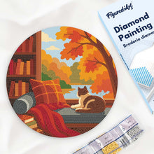 Cargar imagen en el visor de la galería, Diamond Painting en Disco de Madera - Vista otoñal del gato