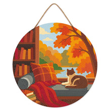 Cargar imagen en el visor de la galería, Diamond Painting en Disco de Madera - Vista otoñal del gato