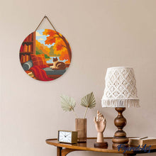 Cargar imagen en el visor de la galería, Diamond Painting en Disco de Madera - Vista otoñal del gato