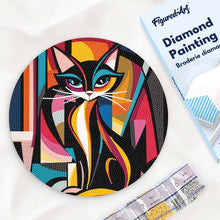 Cargar imagen en el visor de la galería, Diamond Painting en Disco de Madera - Gato Abstracto Audaz