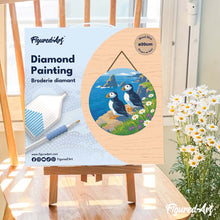 Cargar imagen en el visor de la galería, Diamond Painting en Disco de Madera - Frailecillo en los acantilados del océano