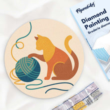 Cargar imagen en el visor de la galería, Diamond Painting en Disco de Madera - Gato y ovillo